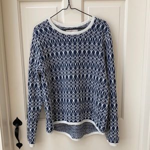 LOFT Linen Sweater - XL - Blue & White